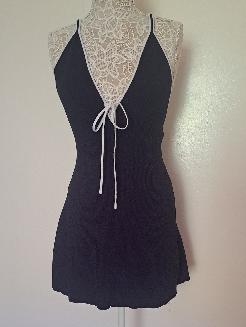 Wild fable Navy Halter One-Piece Swim Dress with White Trim - Picture 3 of 7